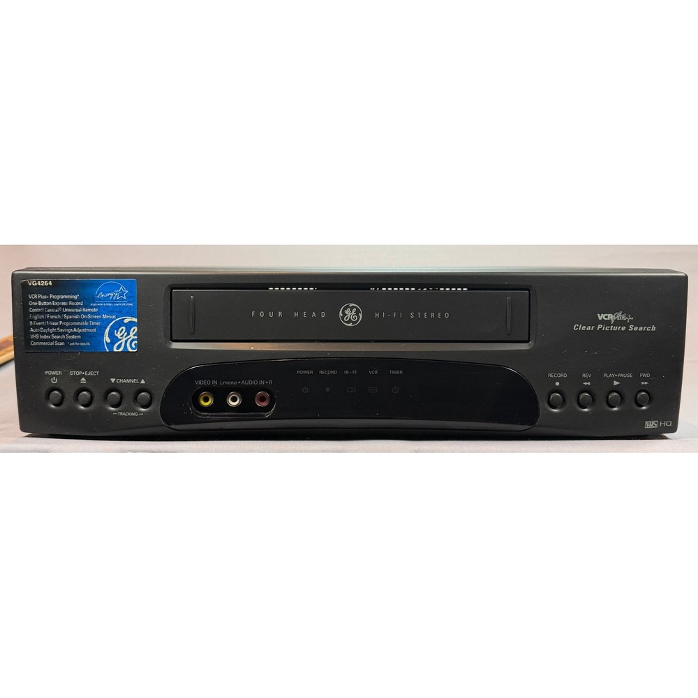 GE VG4264 Four Head Hi-Fi Stereo VCR VHS Player Clear Picture Search Black